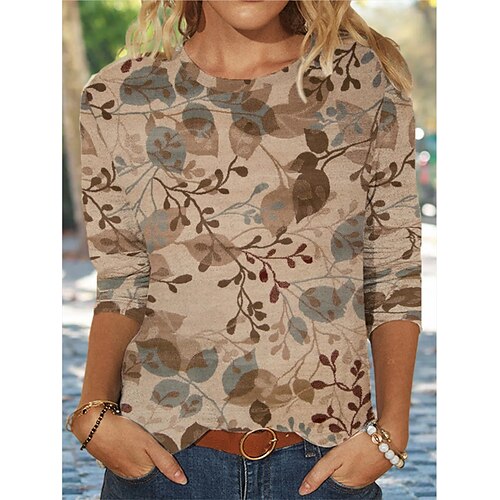 Women's T shirt Tee Flower Casual Daily Holiday T shirt Tee Long Sleeve Patchwork Print Round Neck Basic Essential Brown S / 3D Print
Women's T shirt Tee Flower Casual Daily Holiday T shirt Tee Long Sleeve Patchwork Print Round Neck Basic Essential Brown S / 3D Print