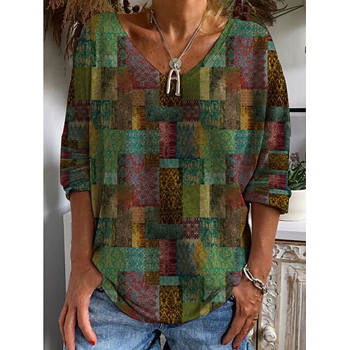 Women's T shirt Tee Geometric Casual Daily Geometric T shirt Tee 3/4 Length Sleeve Print V Neck Basic Essential Light Green S / 3D Print
Women's T shirt Tee Geometric Casual Daily Geometric T shirt Tee 3/4 Length Sleeve Print V Neck Basic Essential Light Green S / 3D Print
