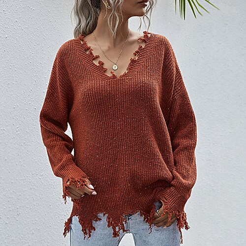Women's Sweater Jumper Crochet Knit Tassel Knitted Solid Color V Neck Stylish Casual Daily Going out Fall Winter Wine S M L / Long Sleeve
Women's Sweater Jumper Crochet Knit Tassel Knitted Solid Color V Neck Stylish Casual Daily Going out Fall Winter Wine S M L / Long Sleeve