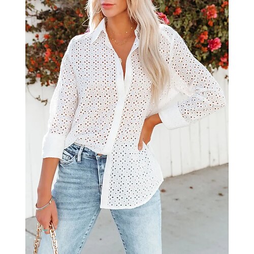 Women's Blouse Plain Daily Work Weekend Blouse Shirt Long Sleeve Cut Out Button Shirt Collar Casual Streetwear White S
Women's Blouse Plain Daily Work Weekend Blouse Shirt Long Sleeve Cut Out Button Shirt Collar Casual Streetwear White S