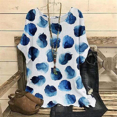 Women's Plus Size Tops Blouse Shirt Floral Print Half Sleeve Crewneck Streetwear Daily Sports Cotton Spandex Jersey Spring Summer Blue
Women's Plus Size Tops Blouse Shirt Floral Print Half Sleeve Crewneck Streetwear Daily Sports Cotton Spandex Jersey Spring Summer Blue