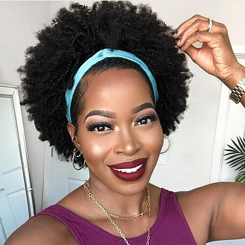 

Afro Curly Headband Wig 100% Remy Human Hair Afro Kinky Curly Wigs For Black Women Short Bob Scarf Wig Machine made