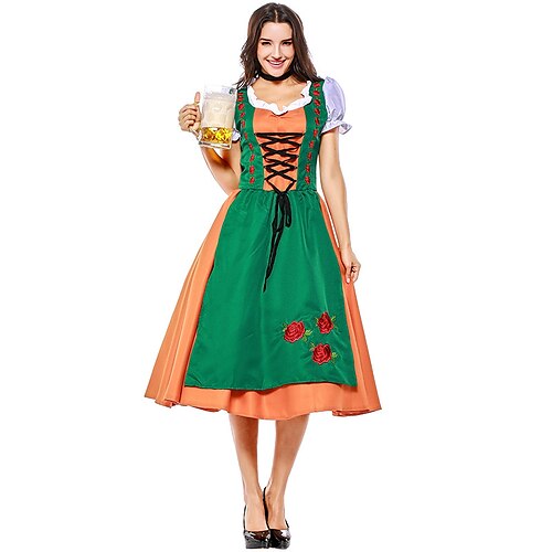 Oktoberfest Beer International Beer Festival Dirndl Trachtenkleider Women's Dress Bavarian Costume Orange / Green
Oktoberfest Beer International Beer Festival Dirndl Trachtenkleider Women's Dress Bavarian Costume Orange / Green