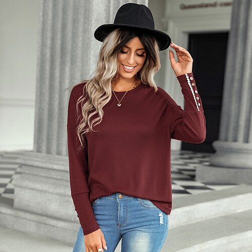 Women's T shirt Tee Plain Casual Work Weekend T shirt Tee Long Sleeve Round Neck Basic Essential Blue Wine Beige S
Women's T shirt Tee Plain Casual Work Weekend T shirt Tee Long Sleeve Round Neck Basic Essential Blue Wine Beige S
