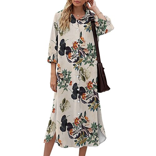 Women's Shift Dress Midi Dress Beige 3/4 Length Sleeve Floral Button Print Fall Spring Shirt Collar Casual Fashion 2022 S M L XL XXL 3XL
Women's Shift Dress Midi Dress Beige 3/4 Length Sleeve Floral Button Print Fall Spring Shirt Collar Casual Fashion 2022 S M L XL XXL 3XL