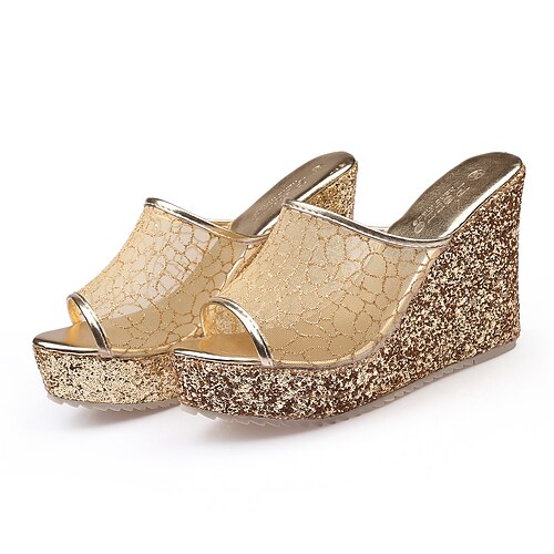 Women's Mules Sparkly Sandals Wedge Heel Open Toe Elegant Casual Daily Office Synthetics Loafer Spring Summer Solid Colored Silver Gold
Women's Mules Sparkly Sandals Wedge Heel Open Toe Elegant Casual Daily Office Synthetics Loafer Spring Summer Solid Colored Silver Gold