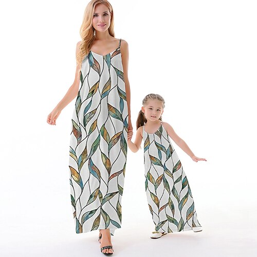 Mommy and Me Dresses Leaf Causal Backless Green White Sleeveless Maxi Strap Dress Active Matching Outfits
Mommy and Me Dresses Leaf Causal Backless Green White Sleeveless Maxi Strap Dress Active Matching Outfits