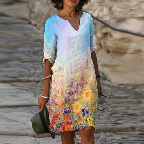 Women's Shift Dress Knee Length Dress Green Blue Yellow Half Sleeve Color Gradient Print Spring Summer V Neck Elegant Casual 2022 S M L XL XXL 3XL
Women's Shift Dress Knee Length Dress Green Blue Yellow Half Sleeve Color Gradient Print Spring Summer V Neck Elegant Casual 2022 S M L XL XXL 3XL