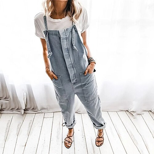 Women's Overall Pocket Solid Color Square Neck Active Street Going out Regular Fit Strap Blue S M L Spring
Women's Overall Pocket Solid Color Square Neck Active Street Going out Regular Fit Strap Blue S M L Spring