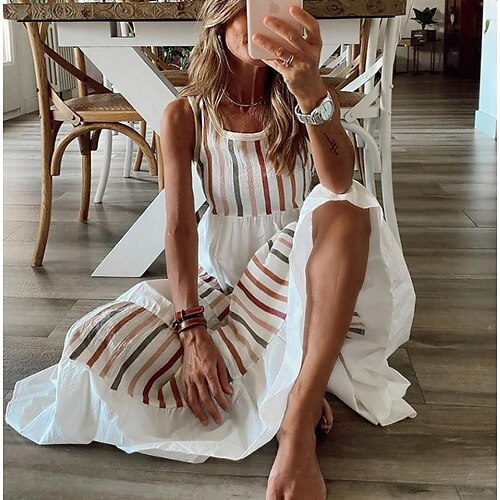 Women's Long Dress Maxi Dress White Sleeveless Striped Ruched Spring Summer Spaghetti Strap Modern 2022 S M L XL 2XL 3XL
Women's Long Dress Maxi Dress White Sleeveless Striped Ruched Spring Summer Spaghetti Strap Modern 2022 S M L XL 2XL 3XL