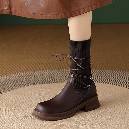 Women's Boots Sock Boots Booties Ankle Boots Lace-up Chunky Heel Round Toe Vintage Daily PU Leather Lace-up Fall Summer Solid Colored Dark Brown Black
Women's Boots Sock Boots Booties Ankle Boots Lace-up Chunky Heel Round Toe Vintage Daily PU Leather Lace-up Fall Summer Solid Colored Dark Brown Black