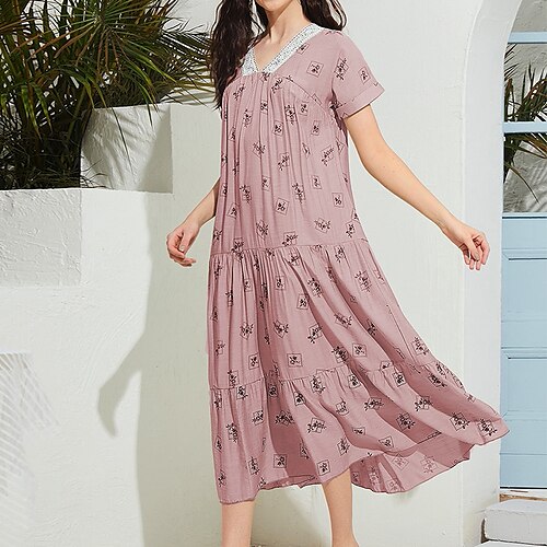 Women's Swing Dress Midi Dress Pink Short Sleeve Floral Patchwork Print Spring Summer V Neck Casual Fashion Modern Loose 2022 S M L XL
Women's Swing Dress Midi Dress Pink Short Sleeve Floral Patchwork Print Spring Summer V Neck Casual Fashion Modern Loose 2022 S M L XL
