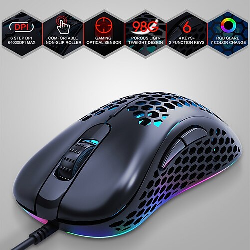 

Optical Gaming Mouse / Computer Mouse RGB Breathing Light 6400 dpi 4 Adjustable DPI Levels 6 pcs Keys