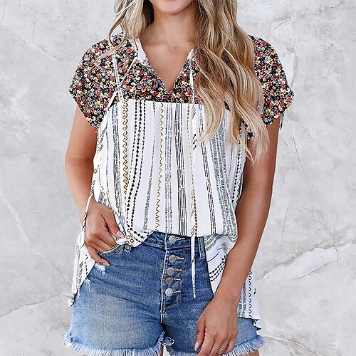 Women's Blouse Floral Striped Daily Weekend Floral Bohemian Theme Blouse Shirt Short Sleeve Lace up Print V Neck Casual Streetwear Green Black Red S / 3D Print
Women's Blouse Floral Striped Daily Weekend Floral Bohemian Theme Blouse Shirt Short Sleeve Lace up Print V Neck Casual Streetwear Green Black Red S / 3D Print