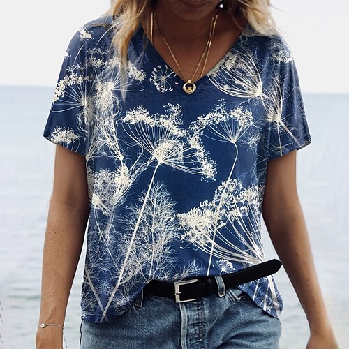 Women's T shirt Tee Floral Casual Holiday Weekend Floral Painting T shirt Tee Short Sleeve Print V Neck Basic Essential Green Blue Purple S / 3D Print
Women's T shirt Tee Floral Casual Holiday Weekend Floral Painting T shirt Tee Short Sleeve Print V Neck Basic Essential Green Blue Purple S / 3D Print