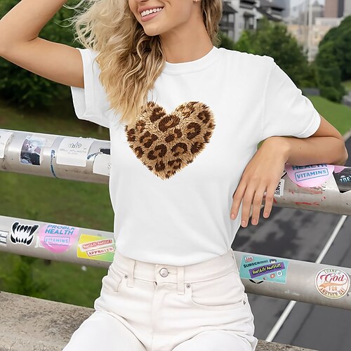 Women's T shirt Tee Heart Leopard Casual Weekend Painting T shirt Tee Short Sleeve Print Round Neck Basic Essential White Pink Fuchsia S
Women's T shirt Tee Heart Leopard Casual Weekend Painting T shirt Tee Short Sleeve Print Round Neck Basic Essential White Pink Fuchsia S