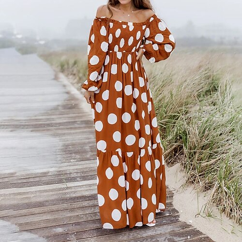 Women's A Line Dress Maxi long Dress Brown Long Sleeve Polka Dot Print Fall Spring Off Shoulder Vacation Vintage 2022 S M L XL XXL 3XL
Women's A Line Dress Maxi long Dress Brown Long Sleeve Polka Dot Print Fall Spring Off Shoulder Vacation Vintage 2022 S M L XL XXL 3XL