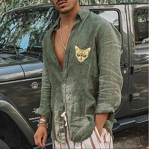 Men's Shirt Cat Graphic Patterned Solid Color Turndown Casual Daily Button-Down Print Long Sleeve Tops Casual Exaggerated Green White
Men's Shirt Cat Graphic Patterned Solid Color Turndown Casual Daily Button-Down Print Long Sleeve Tops Casual Exaggerated Green White
