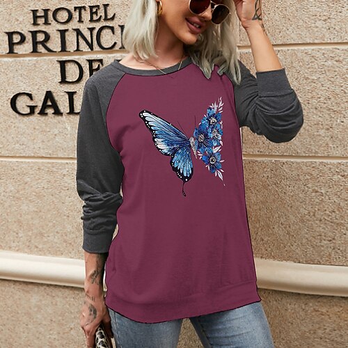 Women's T shirt Tee Floral Butterfly Casual Weekend Butterfly Painting T shirt Tee Long Sleeve Print Round Neck Basic Essential White Red S
Women's T shirt Tee Floral Butterfly Casual Weekend Butterfly Painting T shirt Tee Long Sleeve Print Round Neck Basic Essential White Red S