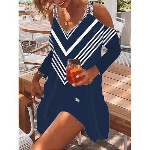 Women's A Line Dress Short Mini Dress Black Navy Blue 3/4 Length Sleeve Striped Geometric Sequins Cold Shoulder Print Fall Spring Spaghetti Strap Casual Fashion 2022 S M L XL XXL 3XL
Women's A Line Dress Short Mini Dress Black Navy Blue 3/4 Length Sleeve Striped Geometric Sequins Cold Shoulder Print Fall Spring Spaghetti Strap Casual Fashion 2022 S M L XL XXL 3XL