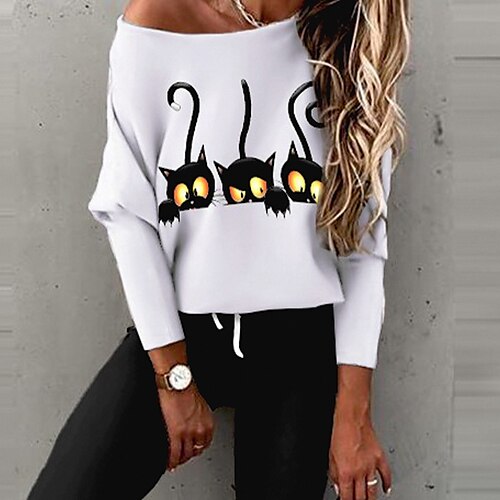 Women's T shirt Tee White Cat Print Long Sleeve Casual Weekend Basic Round Neck Regular Cat Painting M
Women's T shirt Tee White Cat Print Long Sleeve Casual Weekend Basic Round Neck Regular Cat Painting M