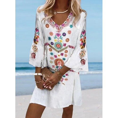 Women's Casual Dress Mini Dress White 3/4 Length Sleeve Floral Print Winter Fall Autumn V Neck Fashion Weekend 2022 S M L XL 2XL
Women's Casual Dress Mini Dress White 3/4 Length Sleeve Floral Print Winter Fall Autumn V Neck Fashion Weekend 2022 S M L XL 2XL