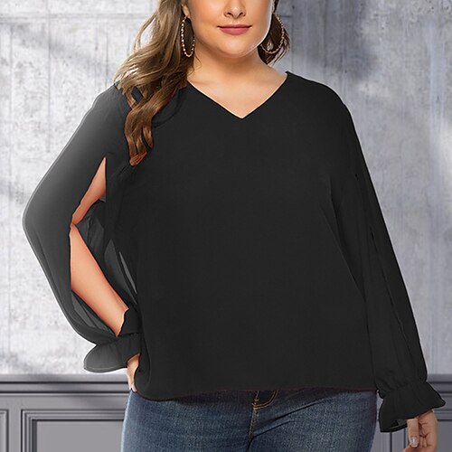 Women's Plus Size Tops Blouse Shirt Plain Cut Out Long Sleeve V Neck Streetwear Daily Going out Polyester Fall Summer Black
Women's Plus Size Tops Blouse Shirt Plain Cut Out Long Sleeve V Neck Streetwear Daily Going out Polyester Fall Summer Black