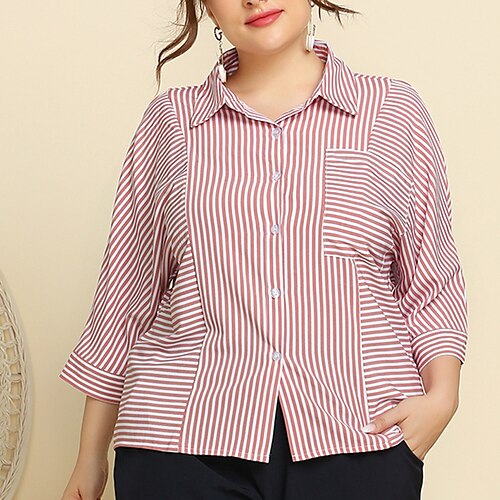 Women's Plus Size Tops Blouse Shirt Striped Button Pocket Long Sleeve Shirt Collar Streetwear Daily Going out Polyester Fall Winter Pink / Print
Women's Plus Size Tops Blouse Shirt Striped Button Pocket Long Sleeve Shirt Collar Streetwear Daily Going out Polyester Fall Winter Pink / Print