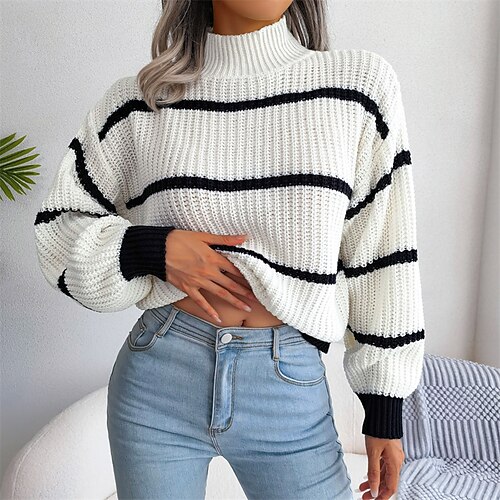 Women's Sweater Jumper Crochet Knit Knitted Striped Turtleneck Stylish Casual Daily Going out Fall Winter White Army Green S M L / Long Sleeve
Women's Sweater Jumper Crochet Knit Knitted Striped Turtleneck Stylish Casual Daily Going out Fall Winter White Army Green S M L / Long Sleeve