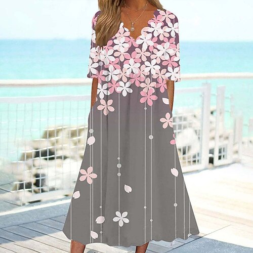 Women's A Line Dress Maxi long Dress Gray Half Sleeve Floral Print Spring Summer V Neck Casual 2022 S M L XL XXL 3XL
Women's A Line Dress Maxi long Dress Gray Half Sleeve Floral Print Spring Summer V Neck Casual 2022 S M L XL XXL 3XL