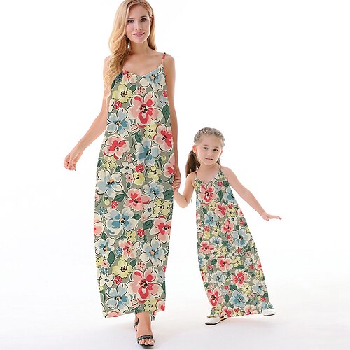 Mommy and Me Dresses Floral Causal Backless Green Sleeveless Maxi Strap Dress Active Matching Outfits
Mommy and Me Dresses Floral Causal Backless Green Sleeveless Maxi Strap Dress Active Matching Outfits