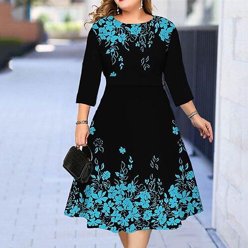 Women's Plus Size Work Dress Floral Crew Neck Print 3/4 Length Sleeve Fall Spring Elegant Midi Dress Formal Work Dress
Women's Plus Size Work Dress Floral Crew Neck Print 3/4 Length Sleeve Fall Spring Elegant Midi Dress Formal Work Dress