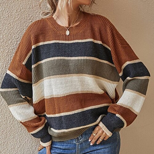 Women's Pullover Sweater Jumper Ribbed Knit Knitted Striped Crew Neck Stylish Casual Daily Holiday Drop Shoulder Fall Winter Black Brown S M L / Long Sleeve / Regular Fit / Going out
Women's Pullover Sweater Jumper Ribbed Knit Knitted Striped Crew Neck Stylish Casual Daily Holiday Drop Shoulder Fall Winter Black Brown S M L / Long Sleeve / Regular Fit / Going out