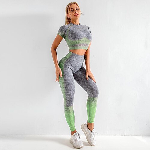 Women's Activewear Set Sports Bra with Tights Yoga Suit 2 Piece Seamless Color Gradient Leggings Crop Top Black Green Yoga Fitness Gym Workout Tummy Control Butt Lift Breathable Sport Activewear
Women's Activewear Set Sports Bra with Tights Yoga Suit 2 Piece Seamless Color Gradient Leggings Crop Top Black Green Yoga Fitness Gym Workout Tummy Control Butt Lift Breathable Sport Activewear