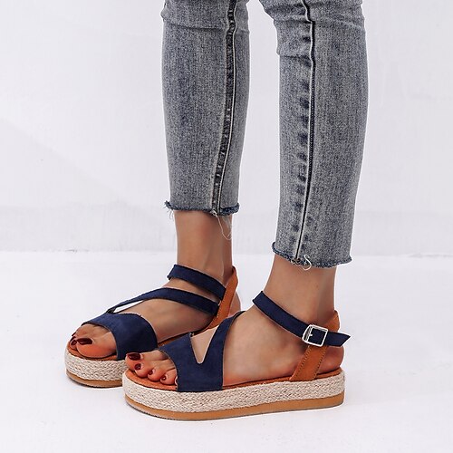 Women's Sandals Espadrilles Platform Sandals Wedge Heel Round Toe Synthetics Buckle Summer White Black Blue
Women's Sandals Espadrilles Platform Sandals Wedge Heel Round Toe Synthetics Buckle Summer White Black Blue