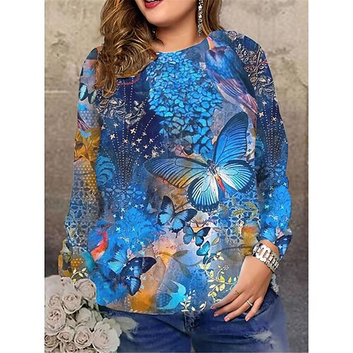 Women's Plus Size Tops Pullover Sweatshirt Hoodie Sweatshirt Animal Butterfly Print Long Sleeve Round Neck Streetwear Daily Vacation Polyester Fall Winter Blue
Women's Plus Size Tops Pullover Sweatshirt Hoodie Sweatshirt Animal Butterfly Print Long Sleeve Round Neck Streetwear Daily Vacation Polyester Fall Winter Blue