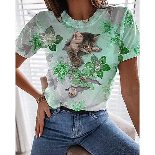 Women's T shirt Tee Floral Cat Casual Holiday Weekend Floral 3D Cat Painting T shirt Tee Short Sleeve Print Round Neck Basic Essential Green Purple Pink S / 3D Print
Women's T shirt Tee Floral Cat Casual Holiday Weekend Floral 3D Cat Painting T shirt Tee Short Sleeve Print Round Neck Basic Essential Green Purple Pink S / 3D Print