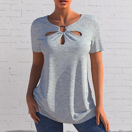 Women's T shirt Tee Gray White Black Plain Cut Out Short Sleeve Casual Weekend Basic Round Neck Regular S
Women's T shirt Tee Gray White Black Plain Cut Out Short Sleeve Casual Weekend Basic Round Neck Regular S