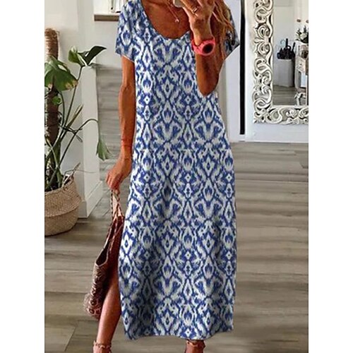 Women's Shift Dress Maxi long Dress Blue Short Sleeve Geometric Split Print Spring Summer V Neck Casual Vacation 2022 S M L XL XXL 3XL
Women's Shift Dress Maxi long Dress Blue Short Sleeve Geometric Split Print Spring Summer V Neck Casual Vacation 2022 S M L XL XXL 3XL