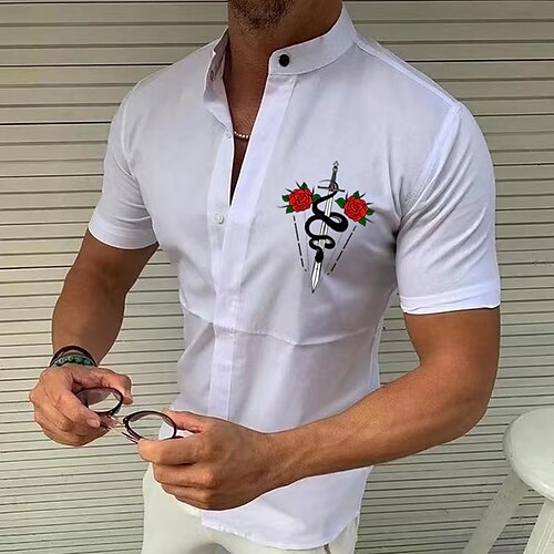Men's Shirt Solid Color Snake Rose Standing Collar Street Casual Button-Down Print Half Sleeve Tops Designer Casual Fashion Breathable White Black Wine / Summer
Men's Shirt Solid Color Snake Rose Standing Collar Street Casual Button-Down Print Half Sleeve Tops Designer Casual Fashion Breathable White Black Wine / Summer