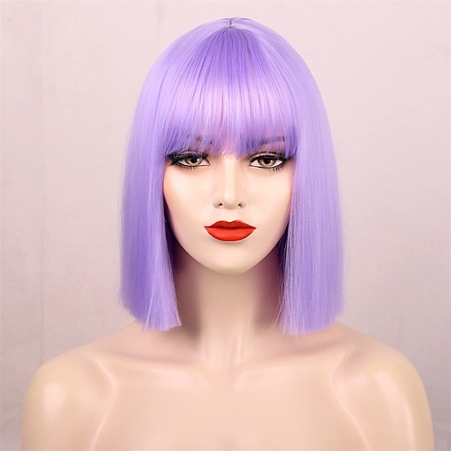 

The Owl House Amity Blight Wigs Lavender Purple Bob Wig Colorful Wigs Heat Resistant Fiber Synthetic Wigs Straight Hair With Bangs for Women Daily Use Cosplay Wig