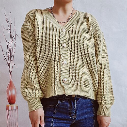 Women's Cardigan Sweater Jumper Waffle Knit Knitted Button Pure Color V Neck Stylish Casual Daily Going out Fall Winter White Blue S M L / Long Sleeve
Women's Cardigan Sweater Jumper Waffle Knit Knitted Button Pure Color V Neck Stylish Casual Daily Going out Fall Winter White Blue S M L / Long Sleeve