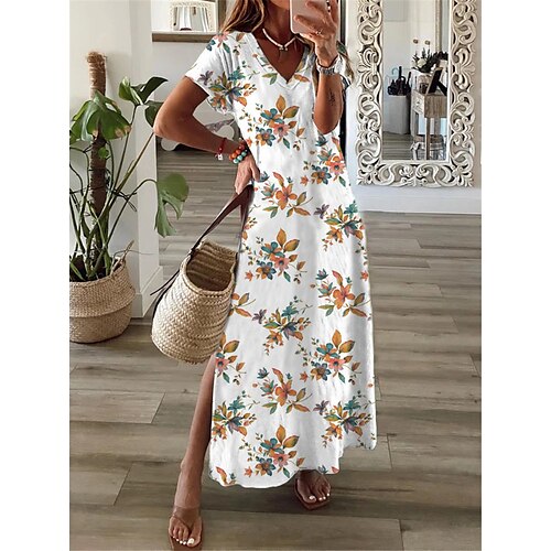 Women's Shift Dress Maxi long Dress White Short Sleeve Floral Split Print Spring Summer V Neck Casual Vacation 2022 S M L XL XXL 3XL
Women's Shift Dress Maxi long Dress White Short Sleeve Floral Split Print Spring Summer V Neck Casual Vacation 2022 S M L XL XXL 3XL