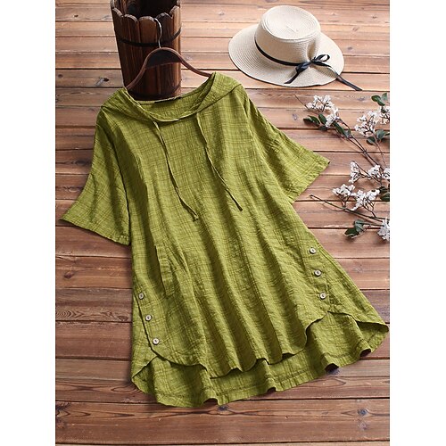 Women's Plus Size Tops Blouse Shirt Plain Asymmetric Button Short Sleeve Hooded Streetwear Daily Going out Linen Fall Spring Green White
Women's Plus Size Tops Blouse Shirt Plain Asymmetric Button Short Sleeve Hooded Streetwear Daily Going out Linen Fall Spring Green White