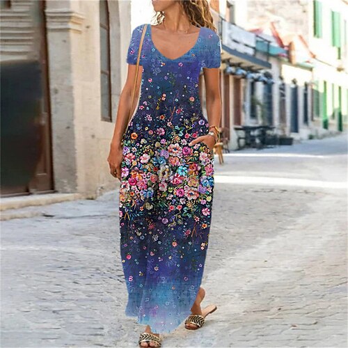 Women's Shift Dress Maxi long Dress Blue Short Sleeve Floral Pocket Print Spring Summer V Neck Elegant Casual Vacation 2022 S M L XL XXL 3XL
Women's Shift Dress Maxi long Dress Blue Short Sleeve Floral Pocket Print Spring Summer V Neck Elegant Casual Vacation 2022 S M L XL XXL 3XL
