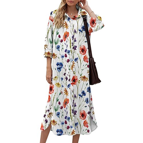 Women's Shift Dress Midi Dress White 3/4 Length Sleeve Floral Button Print Fall Spring Shirt Collar Casual Fashion 2022 S M L XL XXL 3XL
Women's Shift Dress Midi Dress White 3/4 Length Sleeve Floral Button Print Fall Spring Shirt Collar Casual Fashion 2022 S M L XL XXL 3XL
