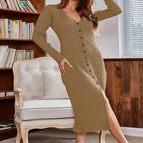 Women's Dress Jumper Knit Split Knitted Pure Color V Neck Stylish Casual Home Daily Fall Winter Camel S M L / Long Sleeve / Holiday / Regular Fit / Going out
Women's Dress Jumper Knit Split Knitted Pure Color V Neck Stylish Casual Home Daily Fall Winter Camel S M L / Long Sleeve / Holiday / Regular Fit / Going out