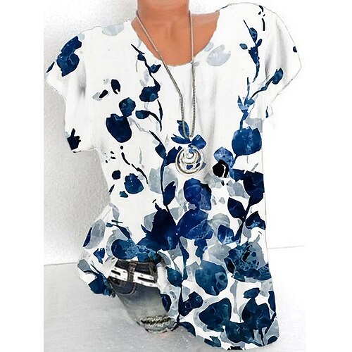 Women's Plus Size Tops T shirt Tee Floral Print Short Sleeve Crewneck Streetwear Daily Sports Cotton Spandex Jersey Spring Summer Blue
Women's Plus Size Tops T shirt Tee Floral Print Short Sleeve Crewneck Streetwear Daily Sports Cotton Spandex Jersey Spring Summer Blue