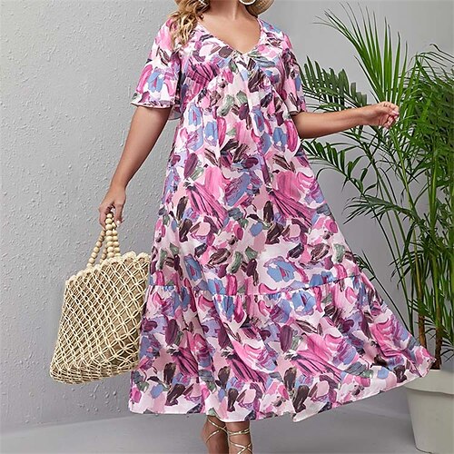 Women's Plus Size Casual Dress Tie Dye V Neck Ruffle Short Sleeve Spring Summer Casual Maxi long Dress Daily Holiday Dress
Women's Plus Size Casual Dress Tie Dye V Neck Ruffle Short Sleeve Spring Summer Casual Maxi long Dress Daily Holiday Dress