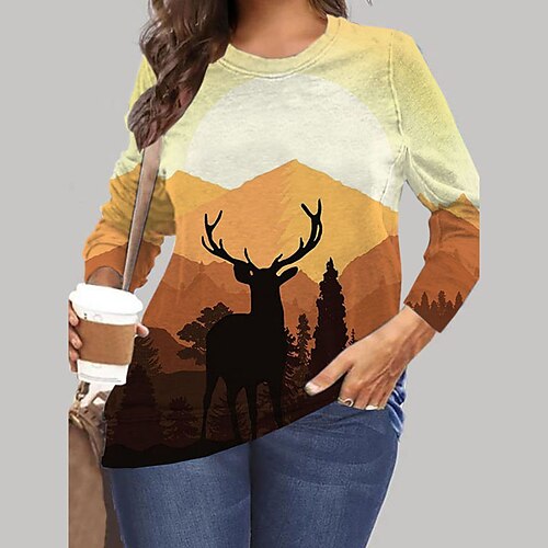 Women's Plus Size Tops Pullover Sweatshirt Scenery Animal Print Long Sleeve Crewneck Streetwear Daily Vacation Microfiber Fall Spring Yellow
Women's Plus Size Tops Pullover Sweatshirt Scenery Animal Print Long Sleeve Crewneck Streetwear Daily Vacation Microfiber Fall Spring Yellow
